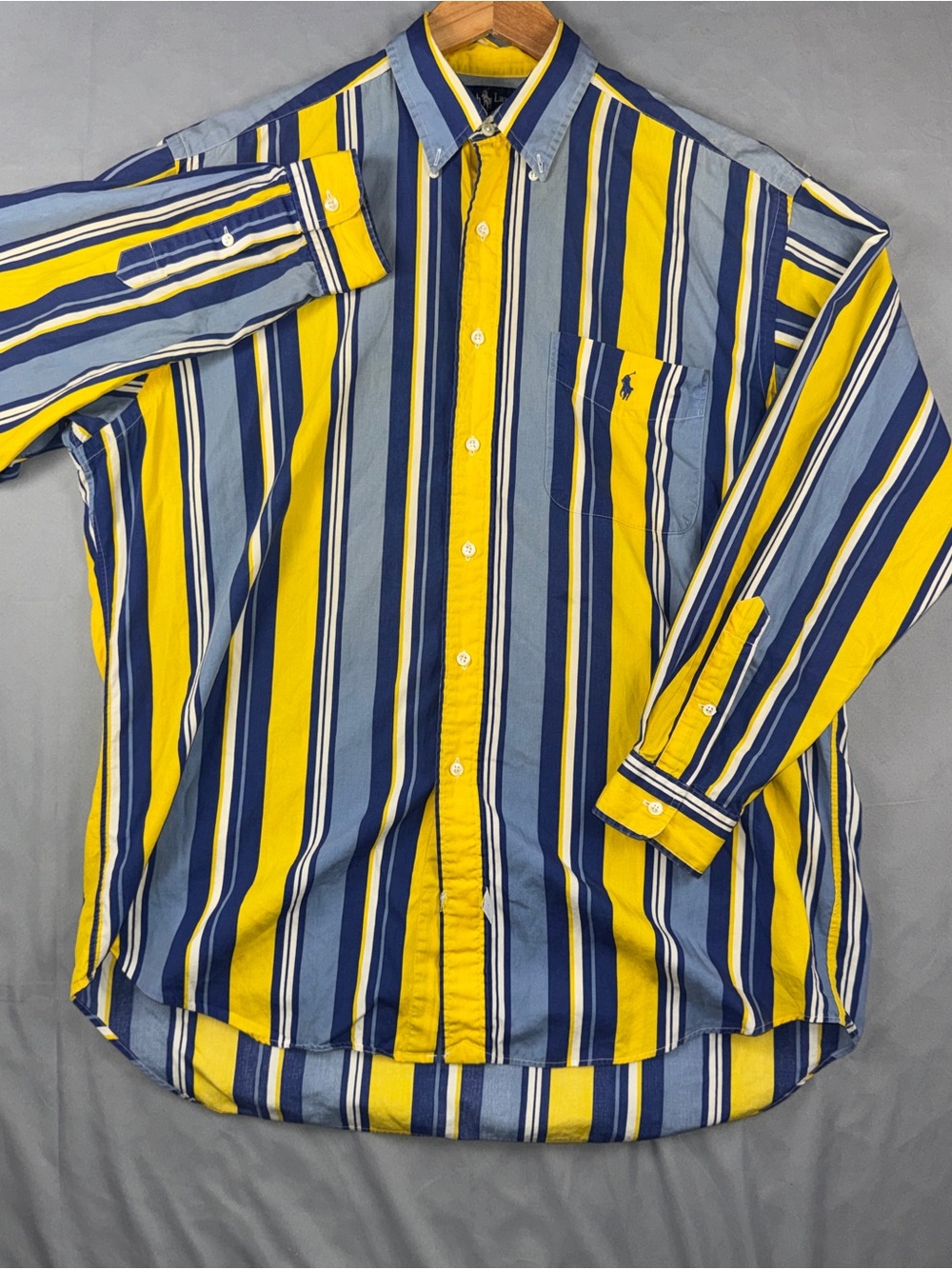 Vintage Ralph Lauren Shirt Mens Medium Multicolor Stripe Big Shirt Button Front